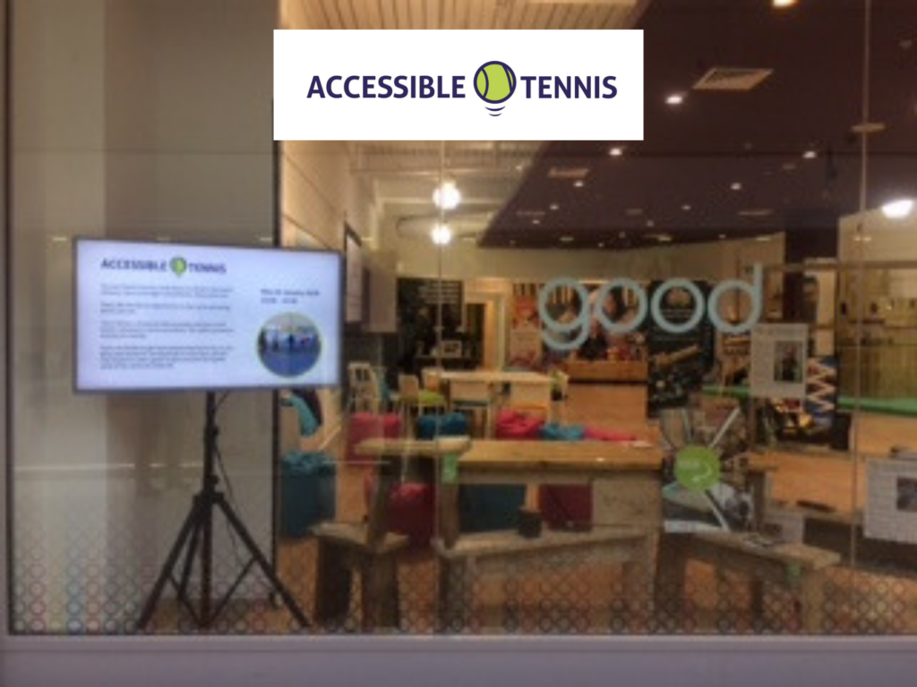 Accessible Tennis display in the window inside Buchanan Galleries