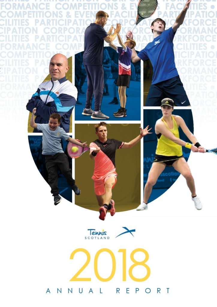 Front cover of the 2018 Annual Report from Tennis Scotland